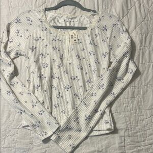 Aeropostale Floral Long Sleeve Top - White and Purple